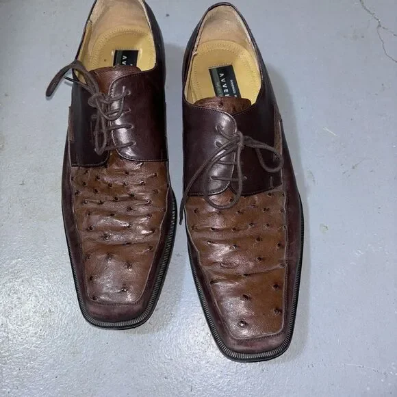 Vero Cuoio Genuine Ostrich Made In Spain Men's 10.5M Brown Lace Up Oxford Shoes‎